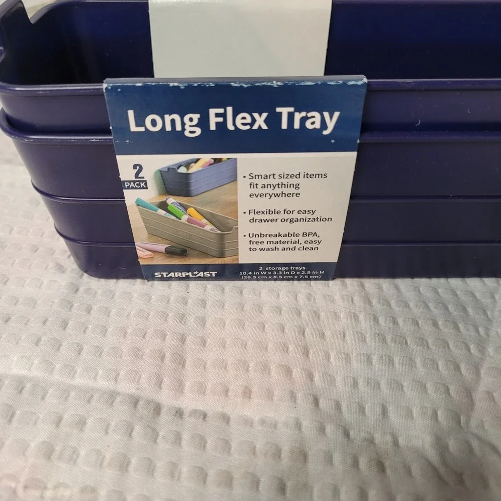 Starplast Long Flex Tray 2 Pack Navy Blue Drawer Organizer Storage Bins BPA Free